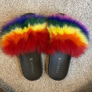 So real rainbow fur slides